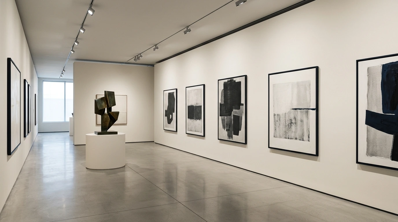 Œuvres et sculptures exposées dans une galerie moderne