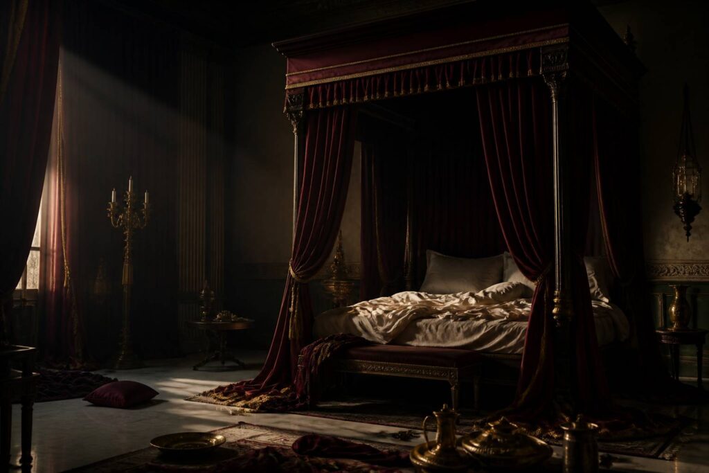 Scène Renaissance fictive avec pluie dorée dans une chambre classique