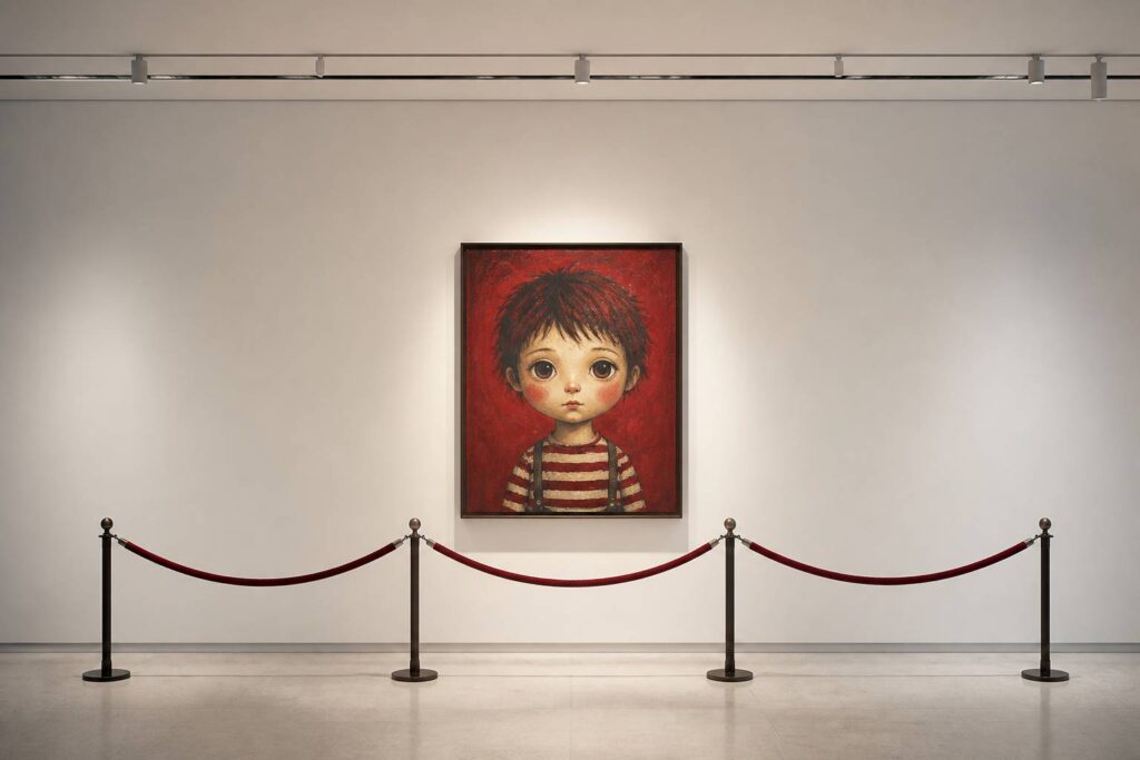 Tableau fictif d'enfant aux grands yeux en galerie