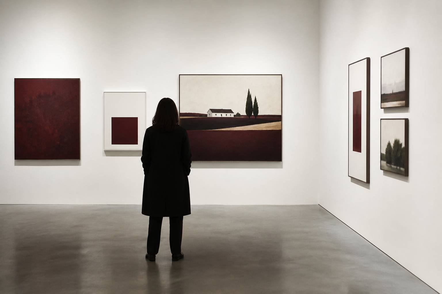 Tableaux aux aplats de couleurs accrochés dans une salle
