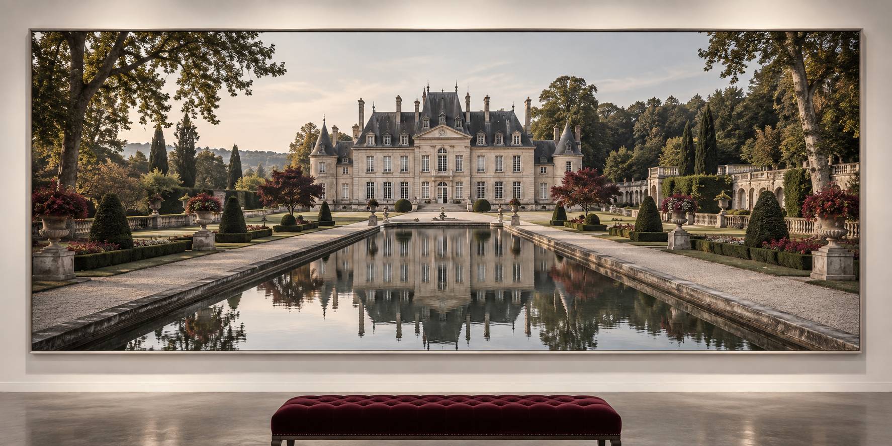 Illustration éditoriale du sujet : Exploration intemporelle au Domaine de Villarceaux : châteaux majestueux et jardins enchanteurs à découvrir