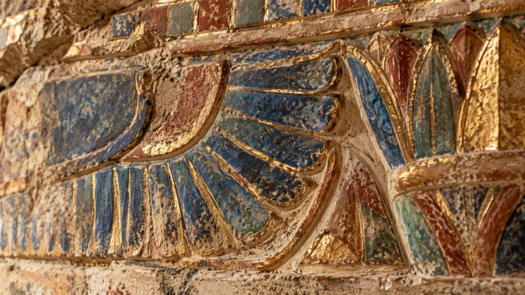 Illustration de détail sur le sujet : Égypte : redécouverte éclatante des couleurs et dorures du temple majestueux